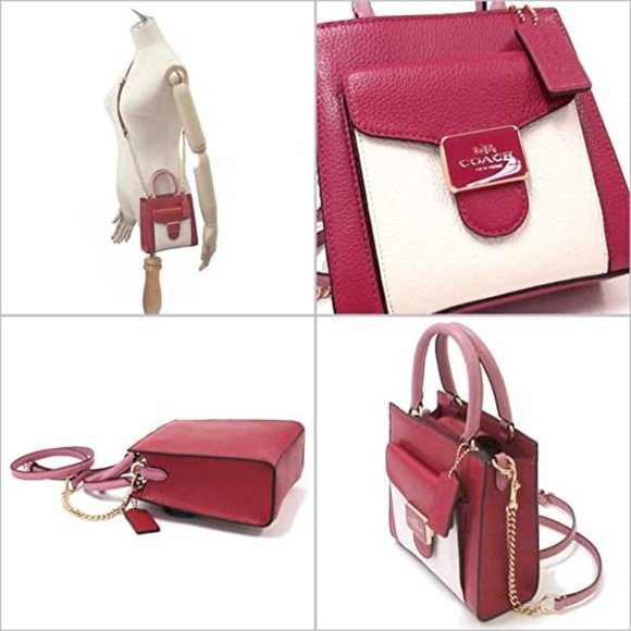 NEW Coach Mini Pepper Leather Crossbody Satchel Bag Red Pink White Small C6778 - Picture 5 of 15